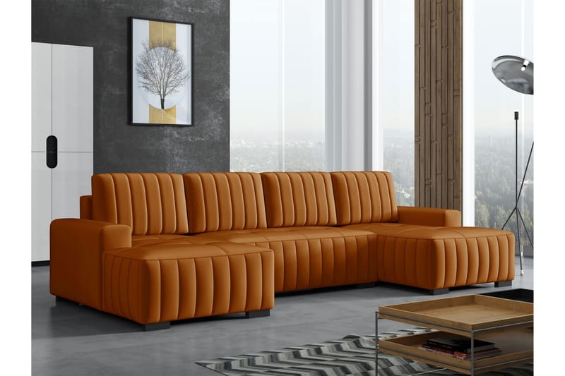 Esher Bäddsoffa Dubbeldivan 4-sits i Plysch - Orange - Products - Möbler - Soffa - Bäddsoffa - U bäddsoffa