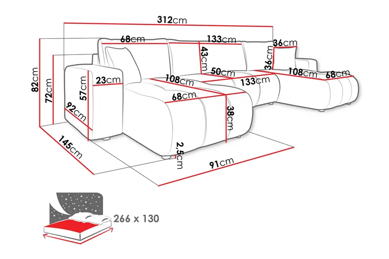 Flo Bäddsoffa Dubbeldivan 4-sits - Orange - Products - Möbler - Soffa - Bäddsoffa - U bäddsoffa