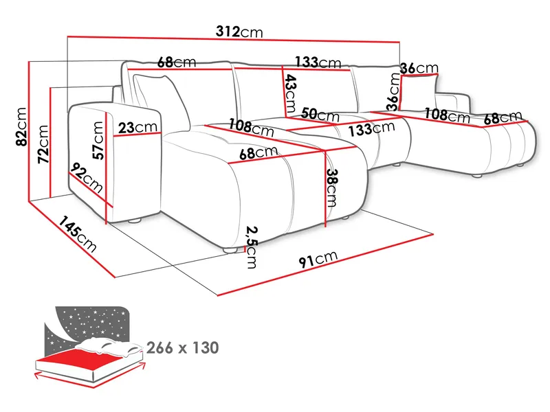 Flo Bäddsoffa Dubbeldivan 4-sits - Vit - Products - Möbler - Soffa - Bäddsoffa - U bäddsoffa
