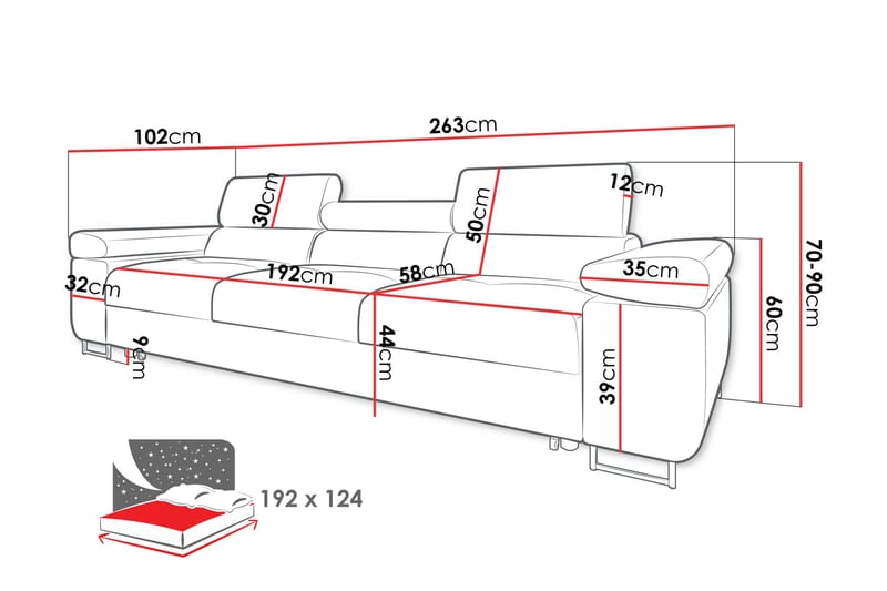 Gabina Bäddsoffa 3-sits i Konstläder - Brun - Products - Möbler - Soffa - B äddsoffa - 3 sits bäddsoffa