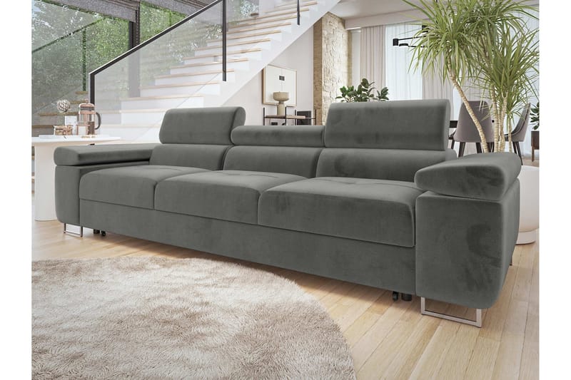 Gabina Bäddsoffa 3-sits i Plysch - Grå - Products - Möbler - Soffa - Bäddsoffa - 3 sits bäddsoffa