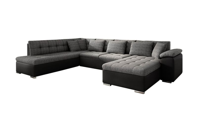 Niko U-Bäddsoffa 350x205x76 cm Divan Höger, Grå/Svart