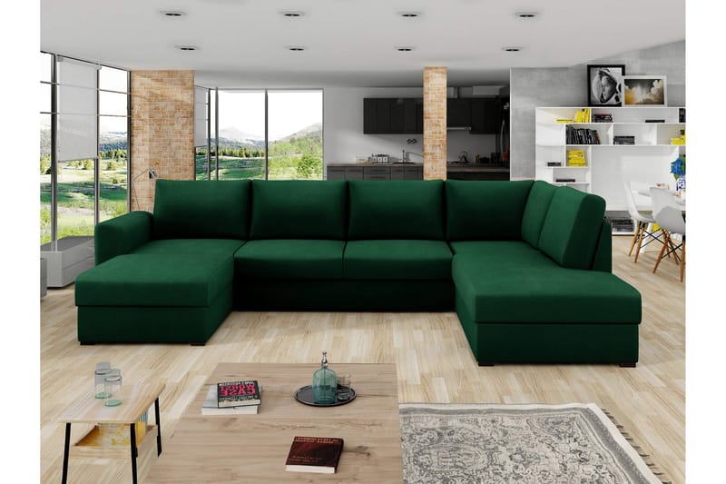 Taberk Bäddsoffa med Divan och Schäslong 4-sits - Grön - Products - Möbler - Soffa - Bäddsoffa - Bäddsoffa divan