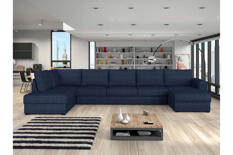 Taberk Bäddsoffa med Divan och Schäslong 5-sits i Chenille - Blå - Products - Möbler - Soffa - Bäddsoffa - Bäddsoffa divan