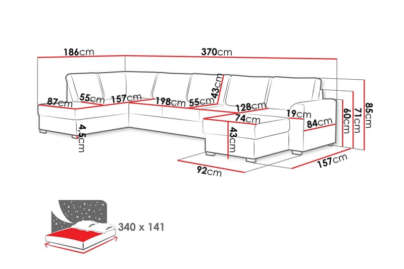 Taberk Bäddsoffa med Divan och Schäslong 5-sits - Rosa - Products - Möbler - Soffa - Bäddsoffa - Bäddsoffa divan