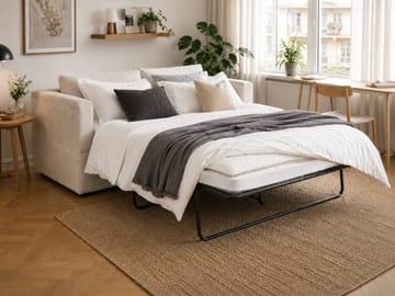 Travstad 3-sits Bäddsoffa med HVILA Bäddmadrass 140x200 cm Polyesterskum Vändbar Sommar & Vintersida och Tvättbar klädsel - Beige/Vit - Products - Möbler - Soffa - Bäddsoffa - 3 sits bäddsoffa