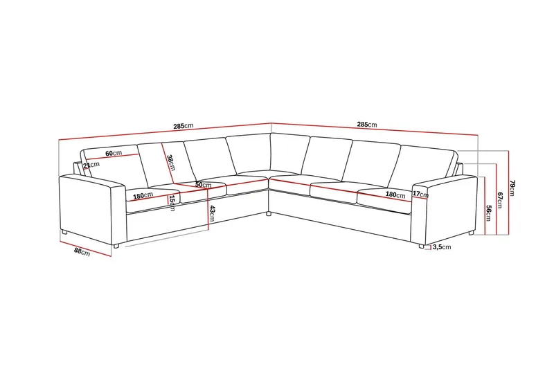 Crazy 6-sits Vändbar L-formad X-Large Hörnsoffa i Tyg - Antracit - Products - Möbler - Soffa - Hörnsoffa