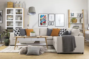 Crazy 6-sits Vändbar L-formad X-Large Hörnsoffa i Tyg - Beige - Products - Möbler - Soffa - H örnsoffa