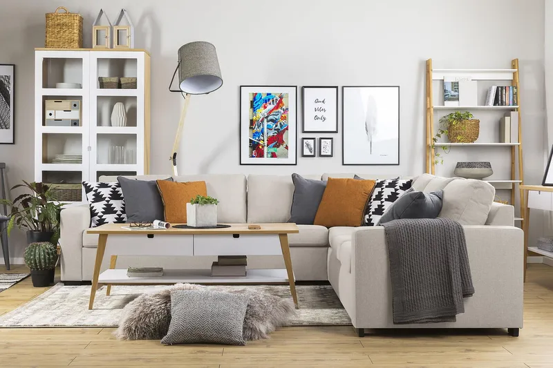 Crazy 6-sits Vändbar L-formad X-Large Hörnsoffa i Tyg - Beige - Products - Möbler - Soffa - Hörnsoffa