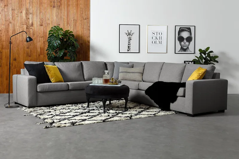 Crazy 6-sits Vändbar L-formad X-Large Hörnsoffa i Tyg - Grå - Products - Möbler - Soffa - Hörnsoffa