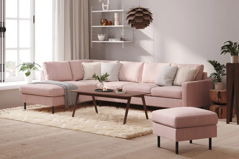 Peppe 4-sits Vänstervänd L-formad Schäslongsoffa i Manchester - Rosa - Products - Möbler - Soffa - Divansoffa & schäslongsoffa - 4 sits soffa med divan