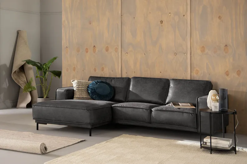 Akron 2-sits Soffa med Divan Vänster Bondedläder - Mörkgrå - Products - Möbler - Soffa - Divansoffa & schäslongsoffa - 2 sits soffa med divan