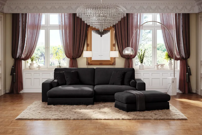Arken Lyx 4-sits Vändbar L-formad Djup Divansoffa i Sammet - Svart - Products - Möbler - Soffa - Divansoffa & schäslongsoffa - 4 sits soffa med divan