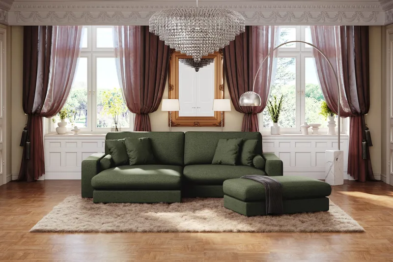 Arken Lyx 4-sits Vändbar L-formad Djup Divansoffa i Tyg - Grön - Products - Möbler - Soffa - Divansoffa & schäslongsoffa - 4 sits soffa med divan