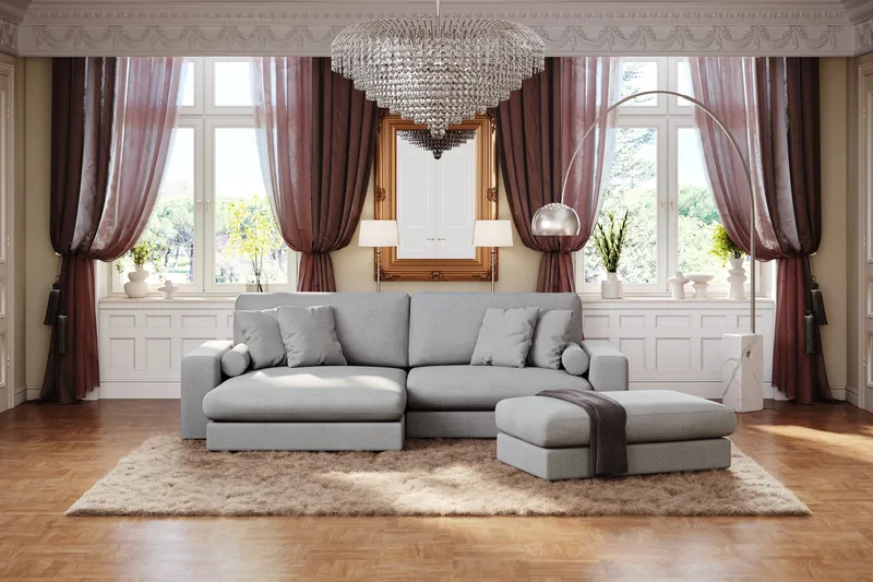 Arken Lyx 4-sits Vändbar L-formad Djup Divansoffa i Tyg - Ljusgrå - Products - Möbler - Soffa - Divansoffa & schäslongsoffa - 4 sits soffa med divan