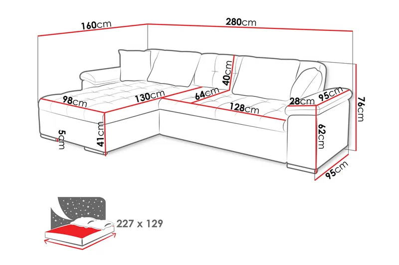 Camior Soffa med Divan 3-sits - Flerfärgad/Beige - Products - Möbler - Soffa - Divansoffa & schäslongsoffa - 3 sits soffa med divan
