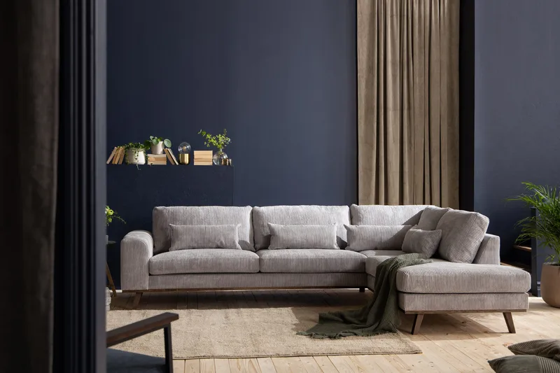 Copenhagen 4-sits Högervänd L-formad Schäslongsoffa i Manchester - Ljusgrå - Products - Möbler - Soffa - Divansoffa & schäslongsoffa - 4 sits soffa med divan