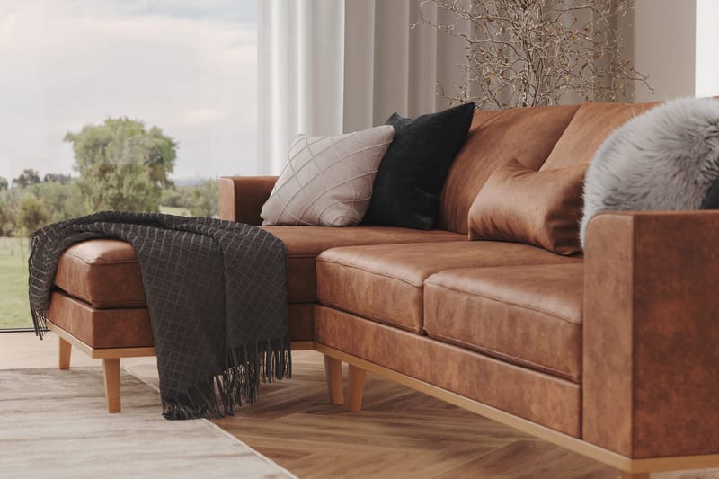 Copenhagen 4-sits Vänstervänd L-formad Divansoffa i Konstläder - Brun - Products - Möbler - Soffa - Divansoffa & schäslongsoffa - 4 sits soffa med divan