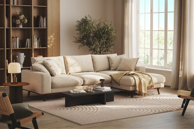 Copenhagen Premium 4-sits Högervänd L-formad Djup Divansoffa i Chenille - Beige - Products - Möbler - Soffa - Divansoffa & schäslongsoffa - 4 sits soffa med divan