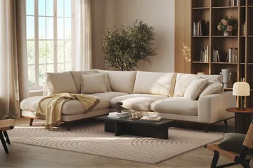 Copenhagen Premium 4-sits Vänstervänd L-formad Djup Schäslongsoffa i Chenille - Ljusbeige - Products - Möbler - Soffa - Divansoffa & schäslongsoffa - 4 sits soffa med divan