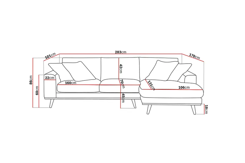 Copenhagen Premium 4-sits Högervänd L-formad Djup Divansoffa i Tyg - Beige - Products - Möbler - Soffa - Divansoffa & schäslongsoffa - 3 sits soffa med divan
