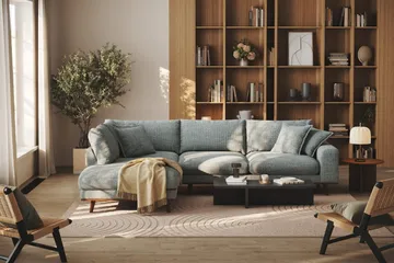Copenhagen Premium 4-sits Vänstervänd L-formad Djup Schäslongsoffa i Chenille - Grå/Blå - Products - Möbler - Soffa - Divansoffa & schäslongsoffa - 4 sits soffa med divan