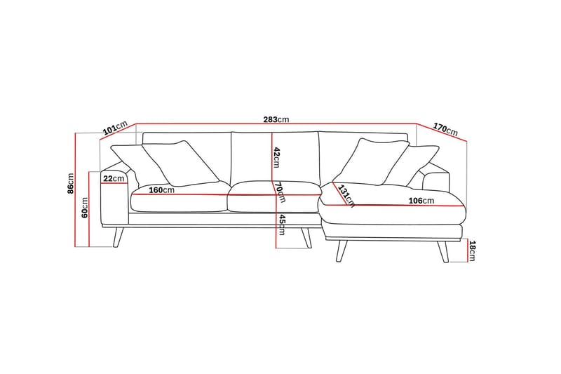 Copenhagen Premium 4-sits Högervänd L-formad Djup Divansoffa i Tyg - Ljusbrun - Products - Möbler - Soffa - Divansoffa & schäslongsoffa - 3 sits soffa med divan