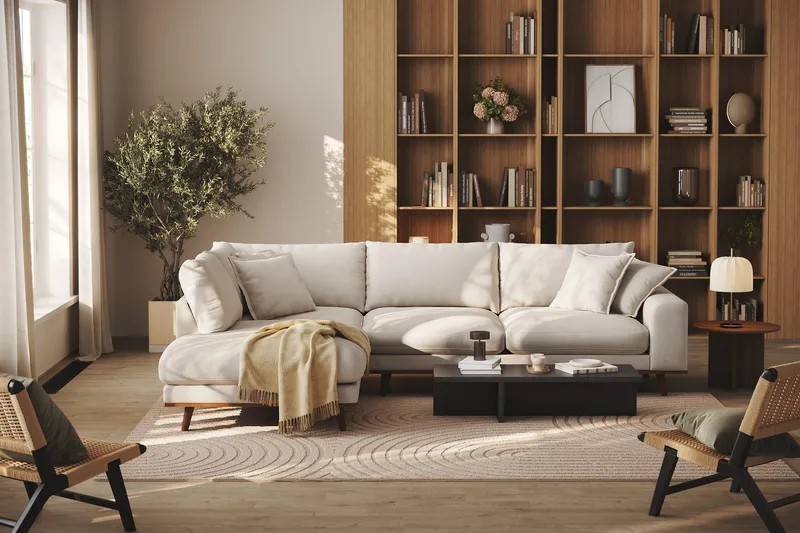 Copenhagen Premium 4-sits Vänstervänd L-formad Djup Schäslongsoffa i Tyg - Beige - Products - Möbler - Soffa - Divansoffa & schäslongsoffa - 4 sits soffa med divan