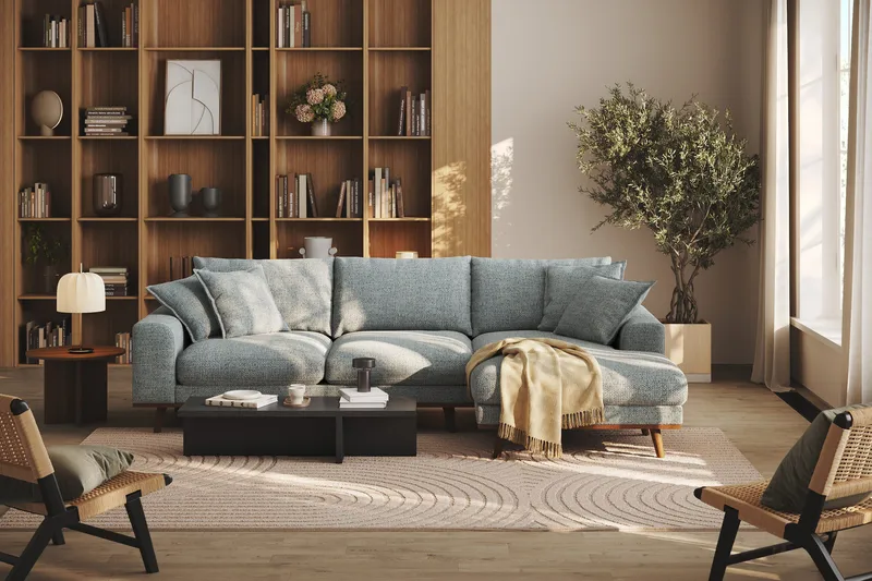 Copenhagen Premium 4-sits Högervänd L-formad Djup Divansoffa i Chenille - Grå/Blå - Products - Möbler - Soffa - Divansoffa & schäslongsoffa - 4 sits soffa med divan