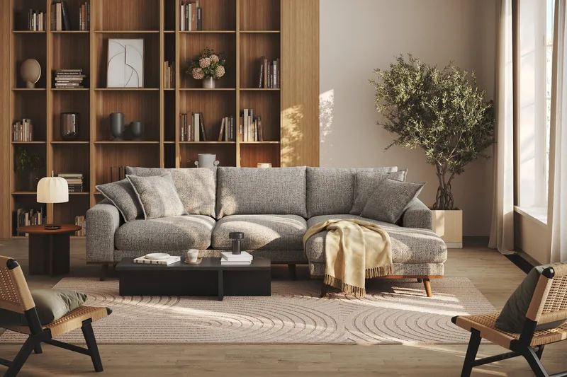Copenhagen Premium 4-sits Högervänd L-formad Djup Divansoffa i Chenille - Grå - Products - Möbler - Soffa - Divansoffa & schäslongsoffa - 4 sits soffa med divan