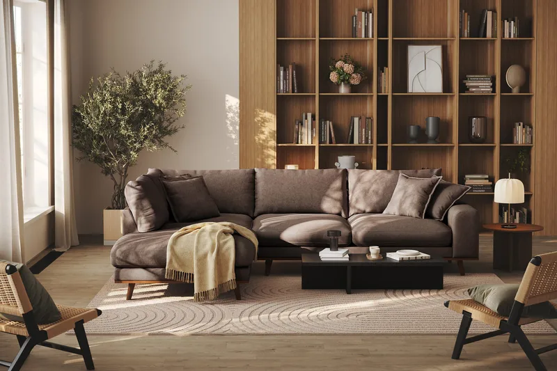 Copenhagen Premium 4-sits Vänstervänd L-formad Djup Schäslongsoffa i Tyg - Mörkbrun - Products - Möbler - Soffa - Divansoffa & schäslongsoffa - 4 sits soffa med divan