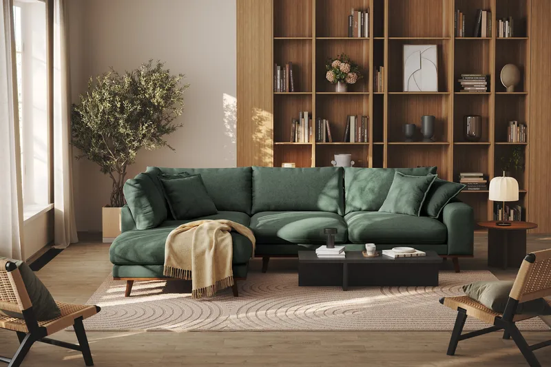Copenhagen Premium 4-sits Vänstervänd L-formad Djup Schäslongsoffa i Tyg - Grön - Products - Möbler - Soffa - Divansoffa & schäslongsoffa - 4 sits soffa med divan