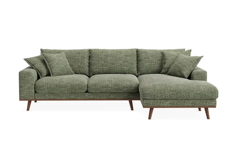 Copenhagen Premium 4-sits Högervänd L-formad Djup Divansoffa i Chenille, Grön