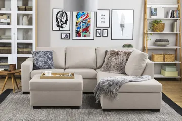 Crazy 3-sits Högervänd L-formad Schäslongsoffa i Tyg - Beige - Products - Möbler - Soffa - Divansoffa & schäslongsoffa - 2 sits soffa med divan