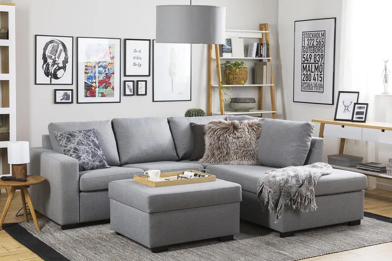 Crazy 3-sits Högervänd L-formad Schäslongsoffa i Tyg - Grå - Products - Möbler - Soffa - Divansoffa & schäslongsoffa - 2 sits soffa med divan