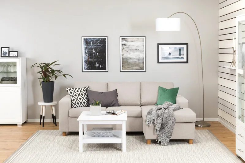 Crazy 3-sits Vändbar L-formad Divansoffa i Tyg - Beige - Products - Möbler - Soffa - Divansoffa & schäslongsoffa - 3 sits soffa med divan