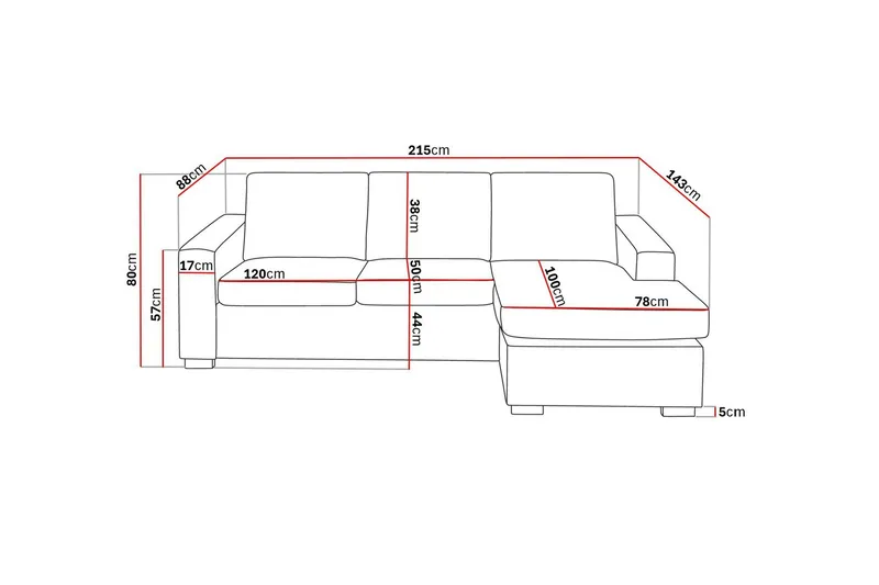 Crazy 3-sits Vändbar L-formad Divansoffa i Tyg - Brun - Products - Möbler - Soffa - Divansoffa & schäslongsoffa - 3 sits soffa med divan