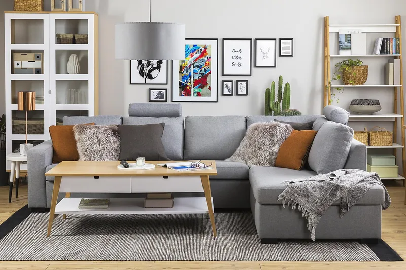 Crazy 4-sits Högervänd L-formad Schäslongsoffa i Tyg - Grå - Products - Möbler - Soffa - Divansoffa & schäslongsoffa - 3 sits soffa med divan