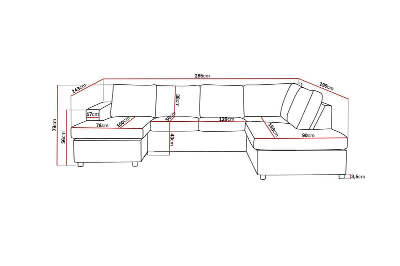 Crazy 4-sits Högervänd U-formad Large Soffa med Divan och Schäslong i Tyg - Antracit - Products - Möbler - Soffa - Divansoffa & schäslongsoffa - 4 sits soffa med divan