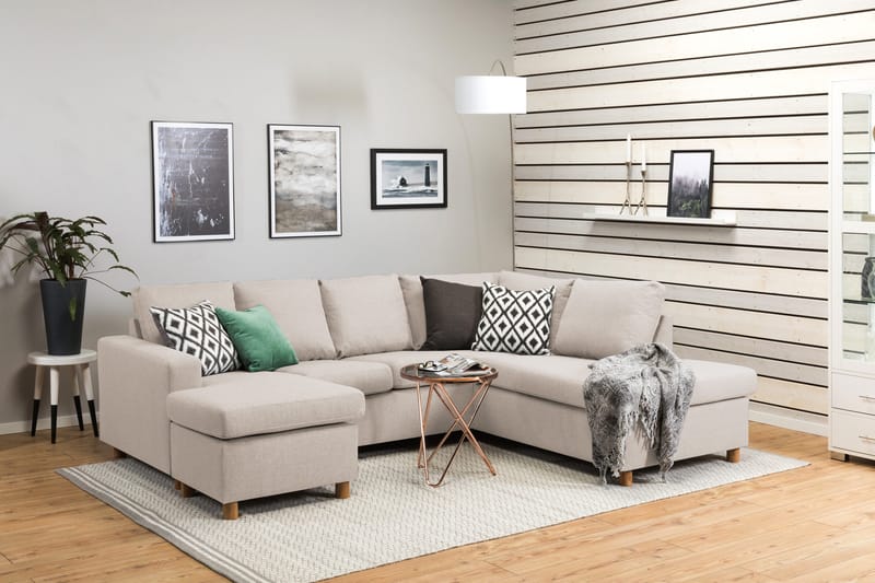 Crazy 4-sits Högervänd U-formad Small Soffa med Divan och Schäslong i Tyg - Beige - Products - Möbler - Soffa - Divansoffa & schäslongsoffa - 4 sits soffa med divan