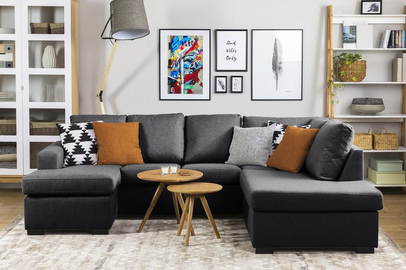 Crazy 4-sits Högervänd U-formad Small Soffa med Divan och Schäslong i Tyg - Mörkgrå - Products - Möbler - Soffa - Divansoffa & schäslongsoffa - 3 sits soffa med divan