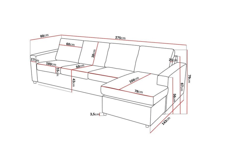 Crazy 4-sits Vändbar L-formad Divansoffa i Tyg - Antracit - Products - Möbler - Soffa - Divansoffa & schäslongsoffa - 4 sits soffa med divan