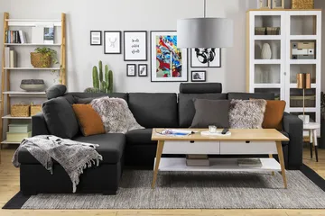 Crazy 4-sits Vänstervänd L-formad Schäslongsoffa i Tyg - Antracit - Products - Möbler - Soffa - Divansoffa & schäslongsoffa - 3 sits soffa med divan