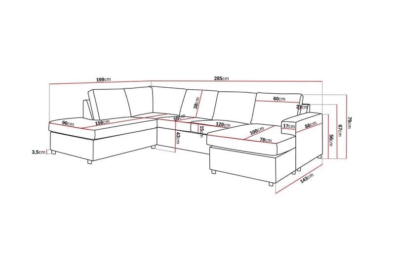Crazy 4-sits Vänstervänd U-formad Large Soffa med Divan och Schäslong i Tyg - Antracit - Products - Möbler - Soffa - Divansoffa & schäslongsoffa - 4 sits soffa med divan