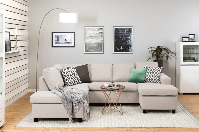 Crazy 4-sits Vänstervänd U-formad Large Soffa med Divan och Schäslong i Tyg - Beige - Products - Möbler - Soffa - Divansoffa & schäslongsoffa - 4 sits soffa med divan