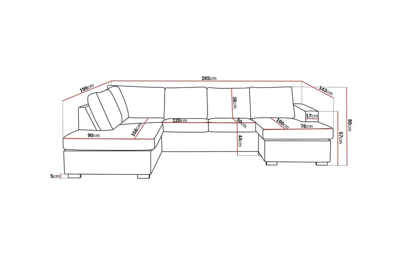 Crazy 4-sits Vänstervänd U-formad Large Soffa med Divan och Schäslong i Tyg - Grå - Products - Möbler - Soffa - Divansoffa & schäslongsoffa - 4 sits soffa med divan