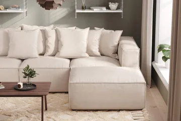 Cubo 4-sits Djup Modulsoffa med Divan i Tyg - Beige - Products - Möbler - Soffa - Divansoffa & schäslongsoffa - 3 sits soffa med divan
