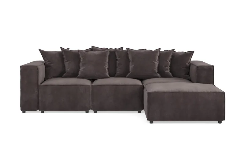 Cubo 4-sits Vändbar L-formad Djup Modulsoffa med Divan i Sammet, Mörkgrå