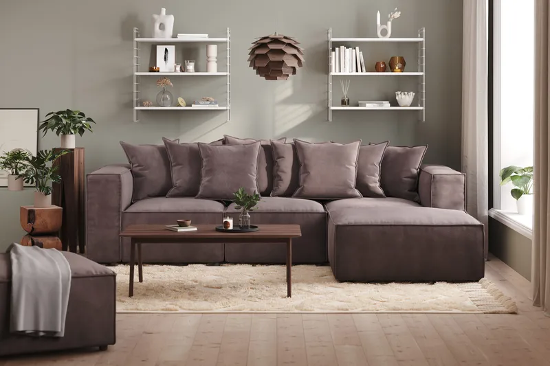 Cubo 4-sits Vändbar L-formad Djup Modulsoffa med Divan i Sammet - Mörkgrå - Products - Möbler - Soffa - Divansoffa & schäslongsoffa - 3 sits soffa med divan