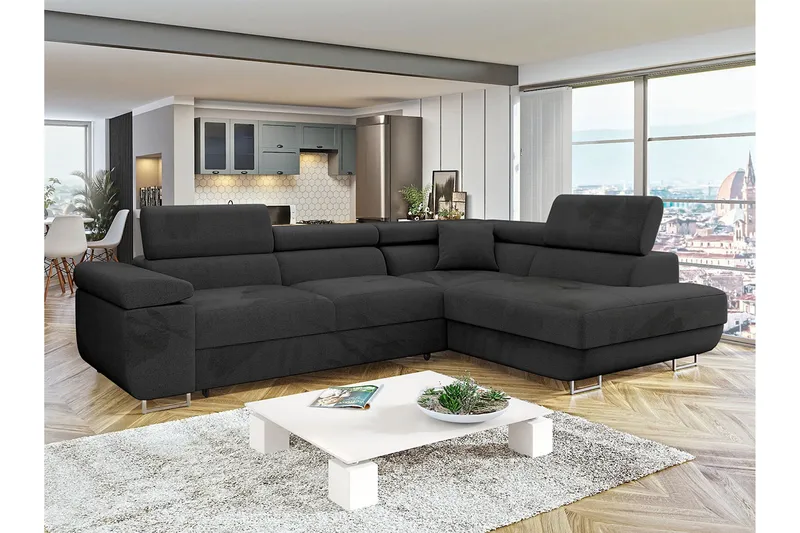 Gabina Soffa med Schäslong 3-sits - Svart - Products - Möbler - Soffa - Divansoffa & schäslongsoffa - 3 sits soffa med divan